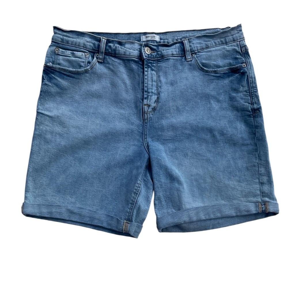 KENSIE WOMENS RETEO DENIM BLUE JEAN LIGHT WASH SHORTS SIZE 14